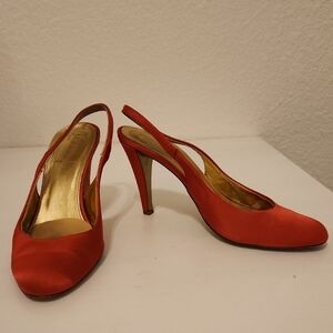 J. Crew Coral Satin Slingback Heels